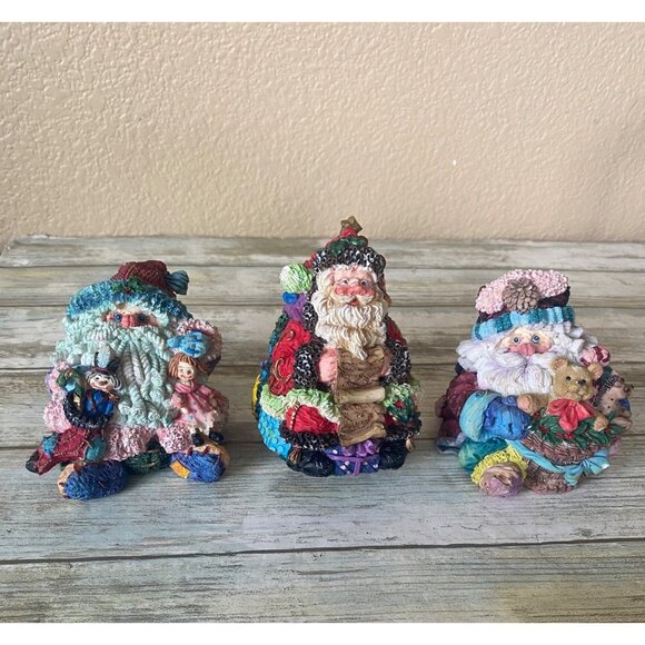 Set of 3 Crinkle Claus Figurines Crinkle Cousin Dolls Teddy & Top Spin Santa 90s - Picture 1 of 13